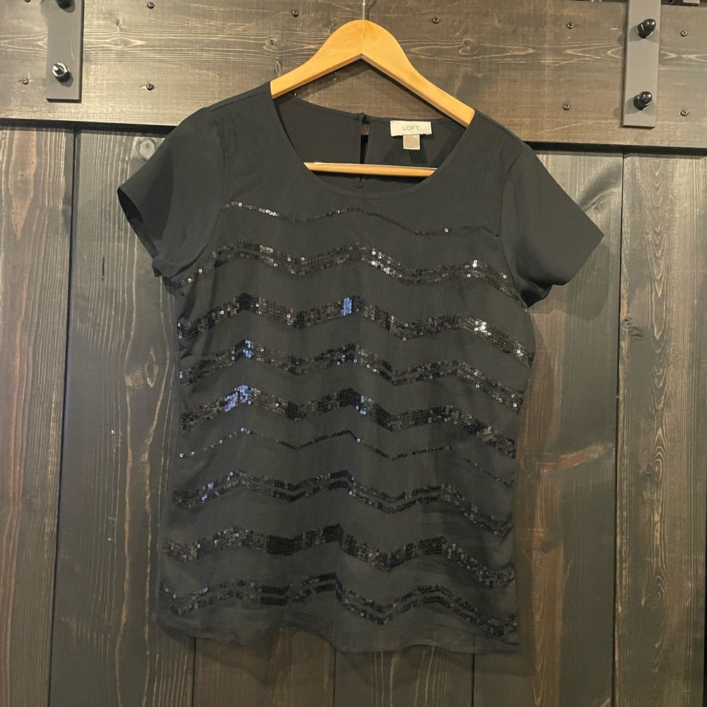 LOFT Black Sequin Relaxed Blouse